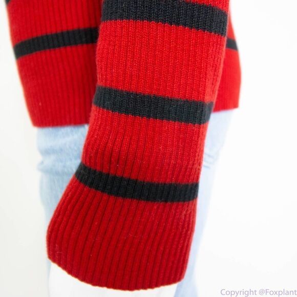 Lauren Ralph Lauren red cotton turtle neck sweater with black stripes, women's M - Picture 9 of 16